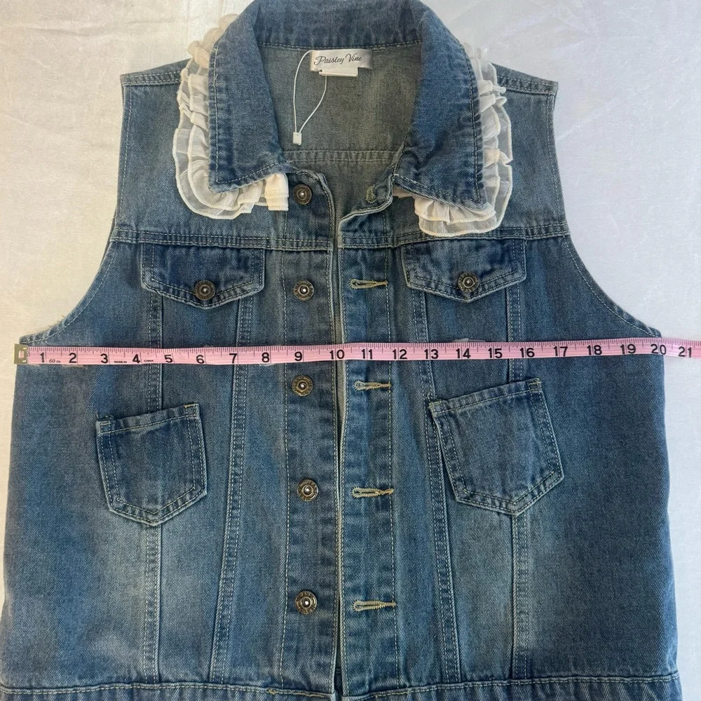 Paisley Vine Ruffled Lace Denim Jeans Vest - Picture 7 of 9